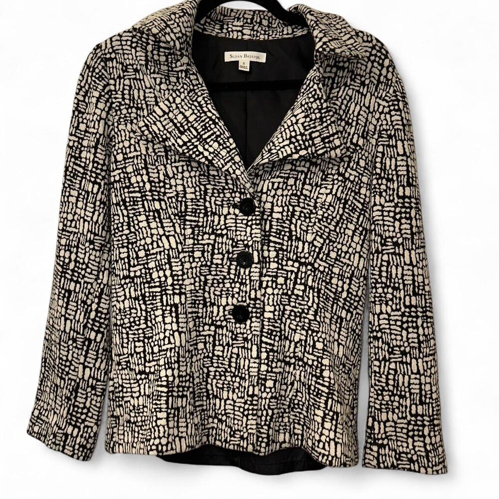 Susan Bristol cream & black printed blazer with 3/4‎ sleeves size small